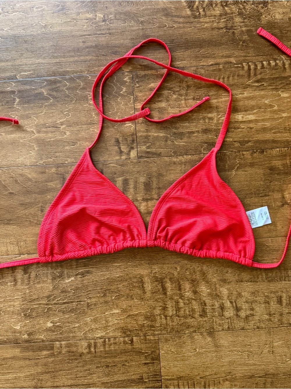 wild fable Coral-Red Ribbed Triangle Swim Top sz L